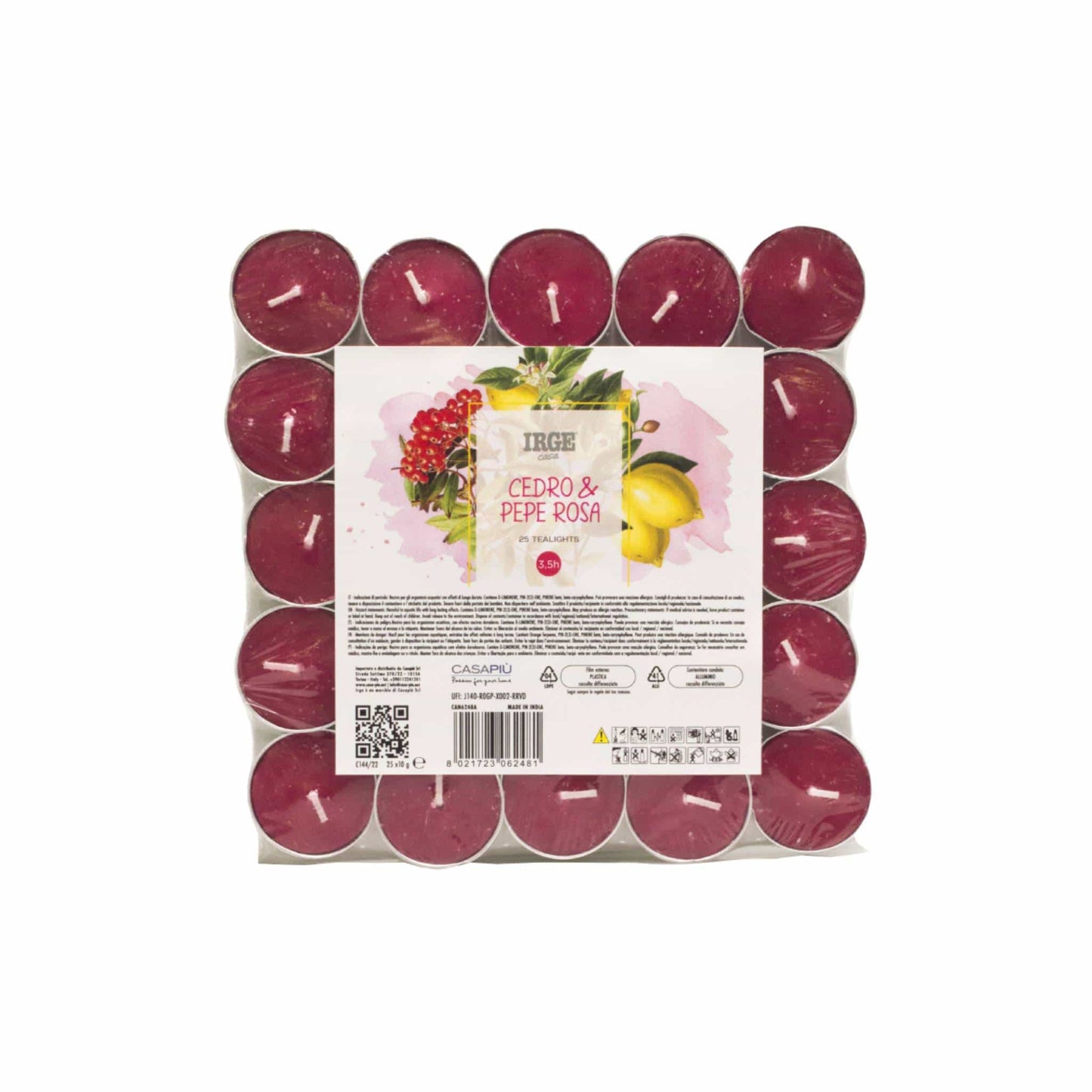 Tealights Profumata 25 Candeline Cedro Pepe Rosa