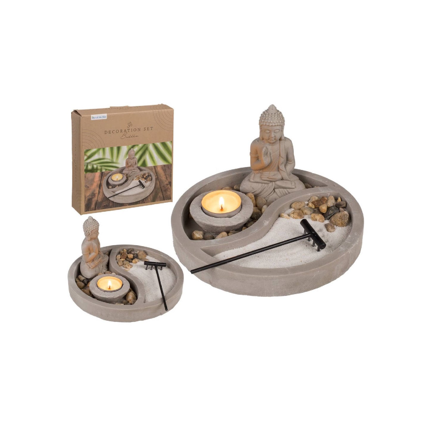 Set Giardino Zen con Statua Buddha Sabbia e Sassi Per Tealights