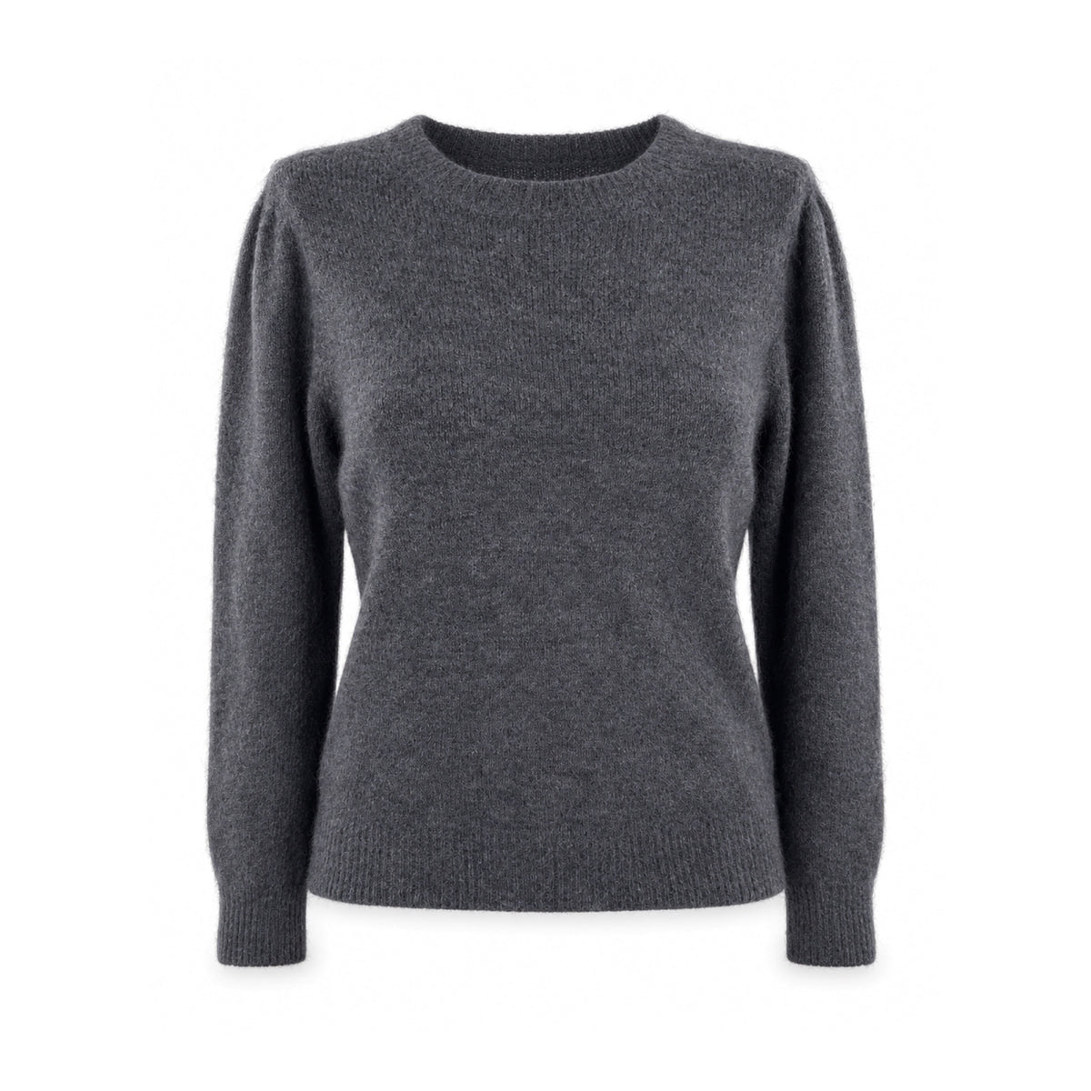 Maglia con maniche a sbuffo grigio antracite su sfondo bianco