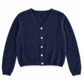 Cardigan corto donna blu in misto alpaca e lana, fotografato su fondo bianco