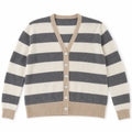 Cardigan a righe grigio e panna, foto su fondo bianco