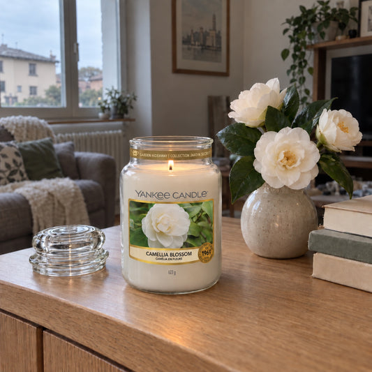 Sulla credenza, con camelie