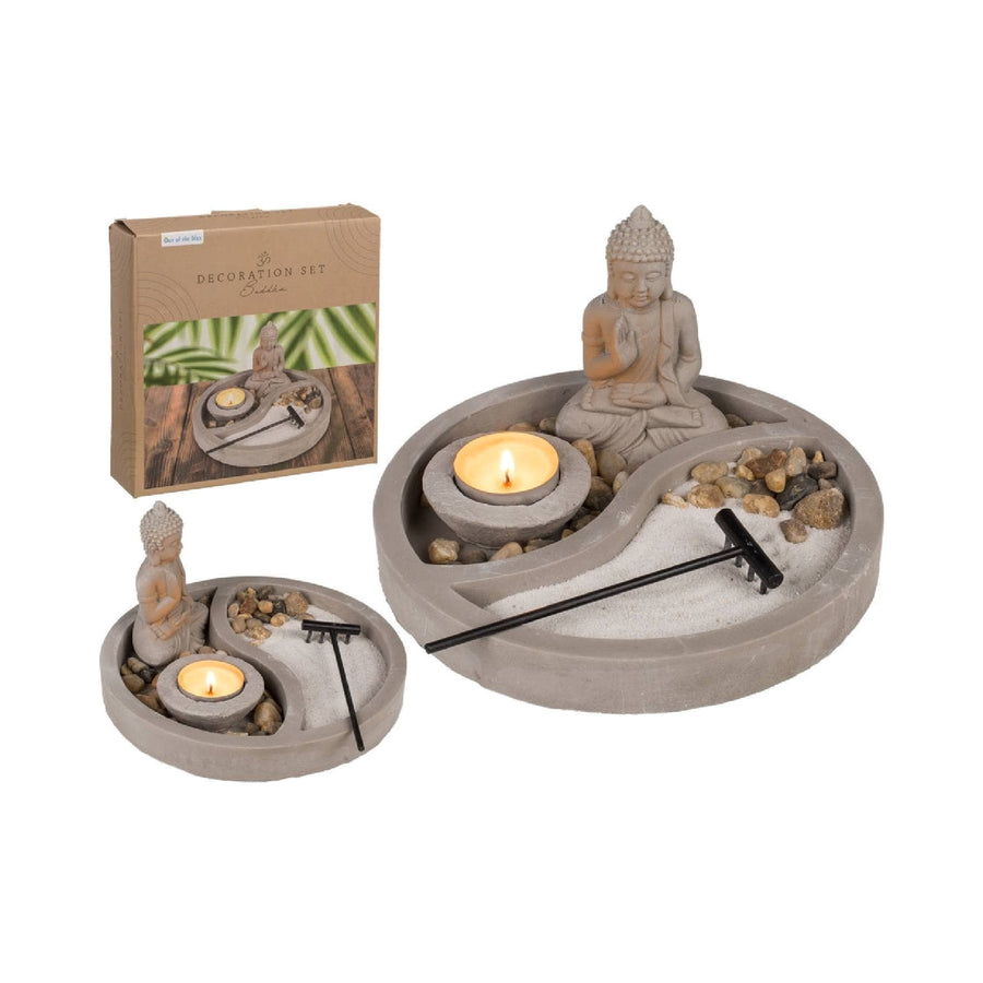 Set Giardino Zen con Statua Buddha Sabbia e Sassi Per Tealights