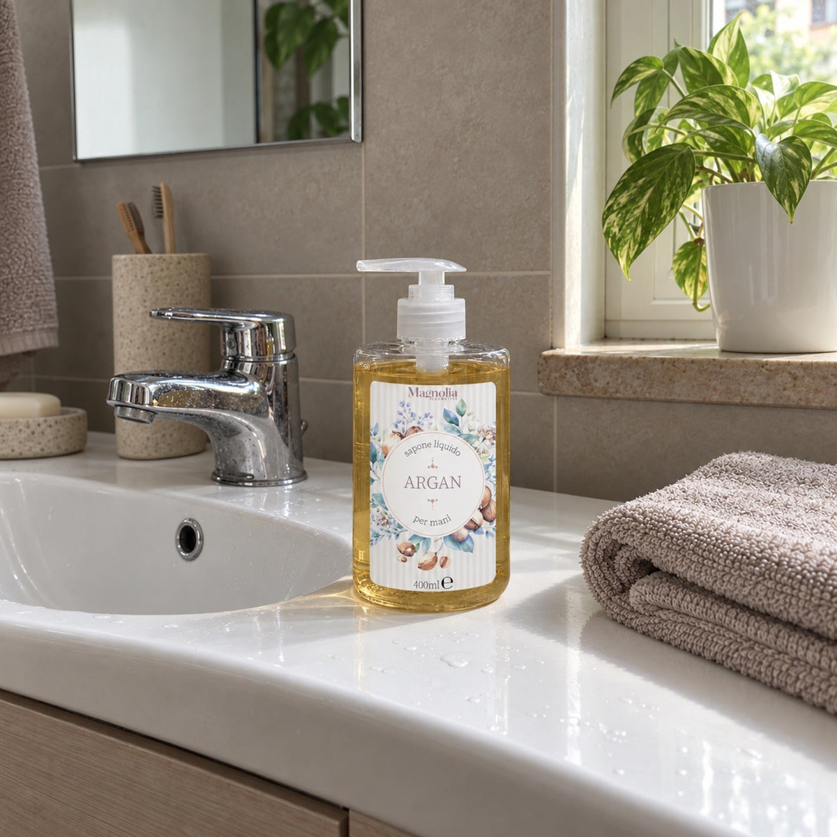 Al lavandino del bagno